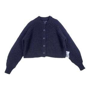 Topshop Cropped Chunky Knit Button Cardigan Navy XS NWT